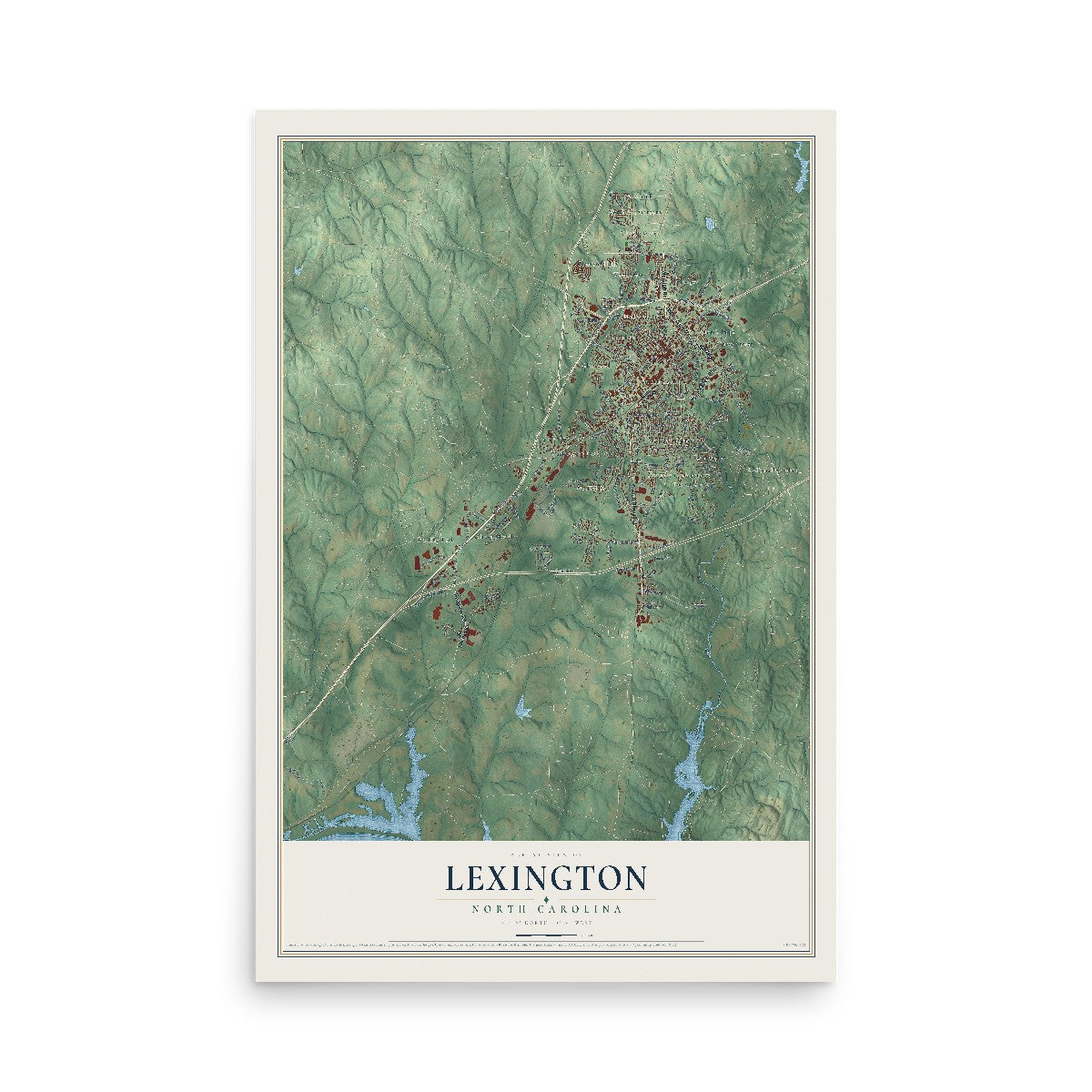 Map of Lexington, North Carolina, 12 x 18 inch unframed archival matte print