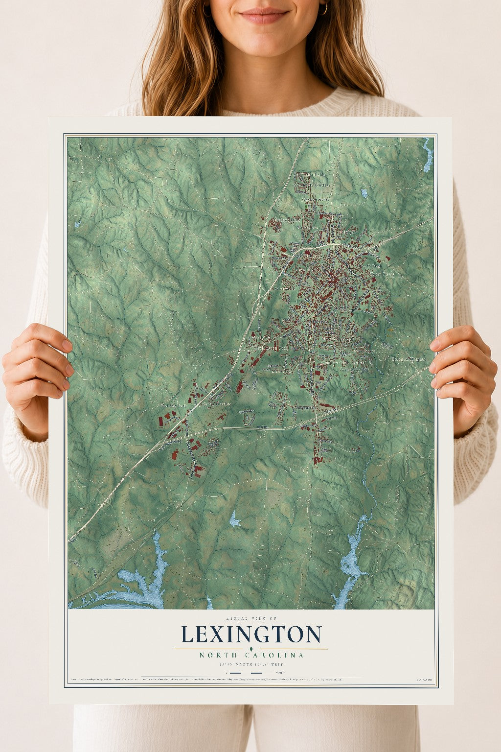 Map of Lexington, North Carolina, 18 x 24 inch unframed archival matte print