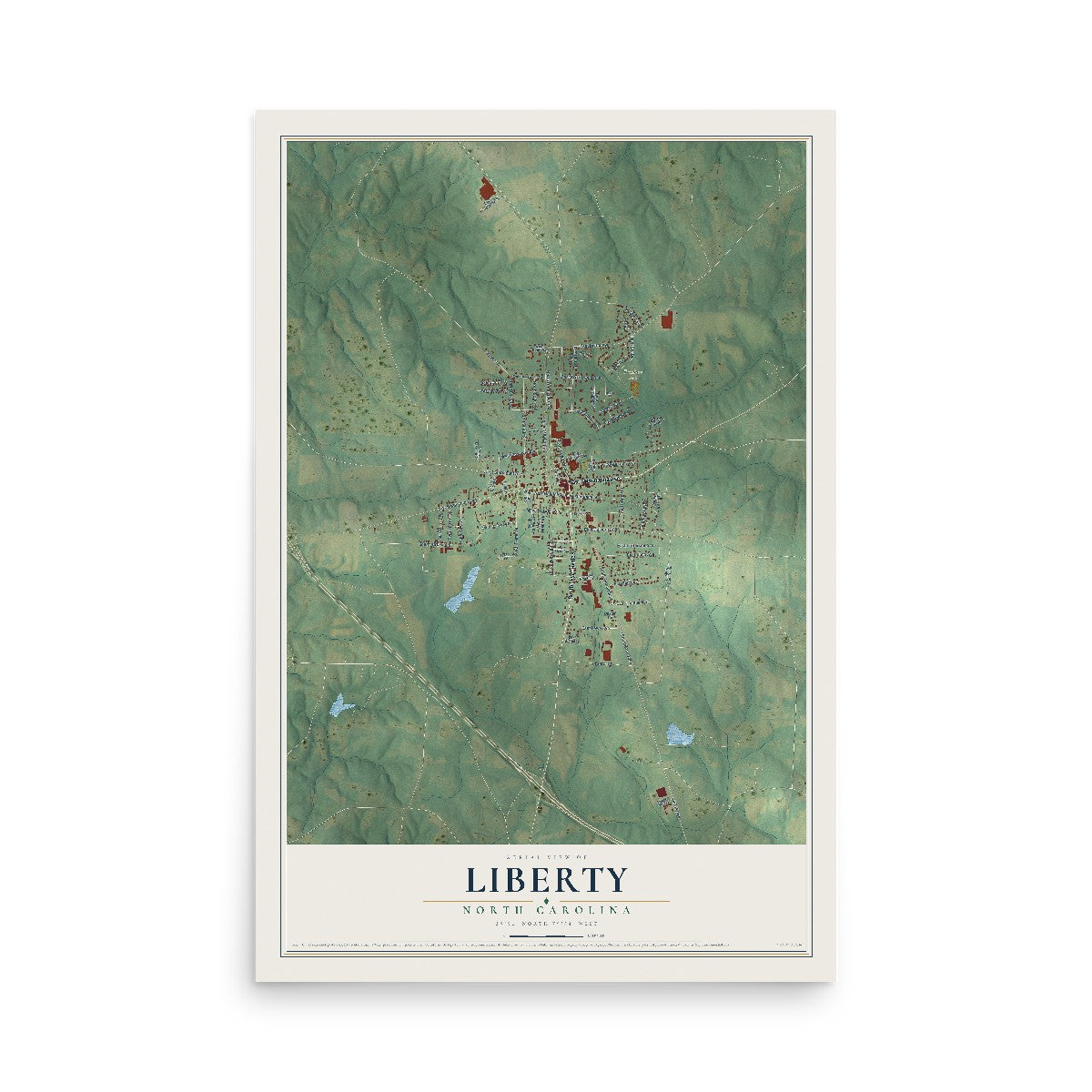 Map of Liberty, North Carolina, 12 x 18 inch unframed archival matte print