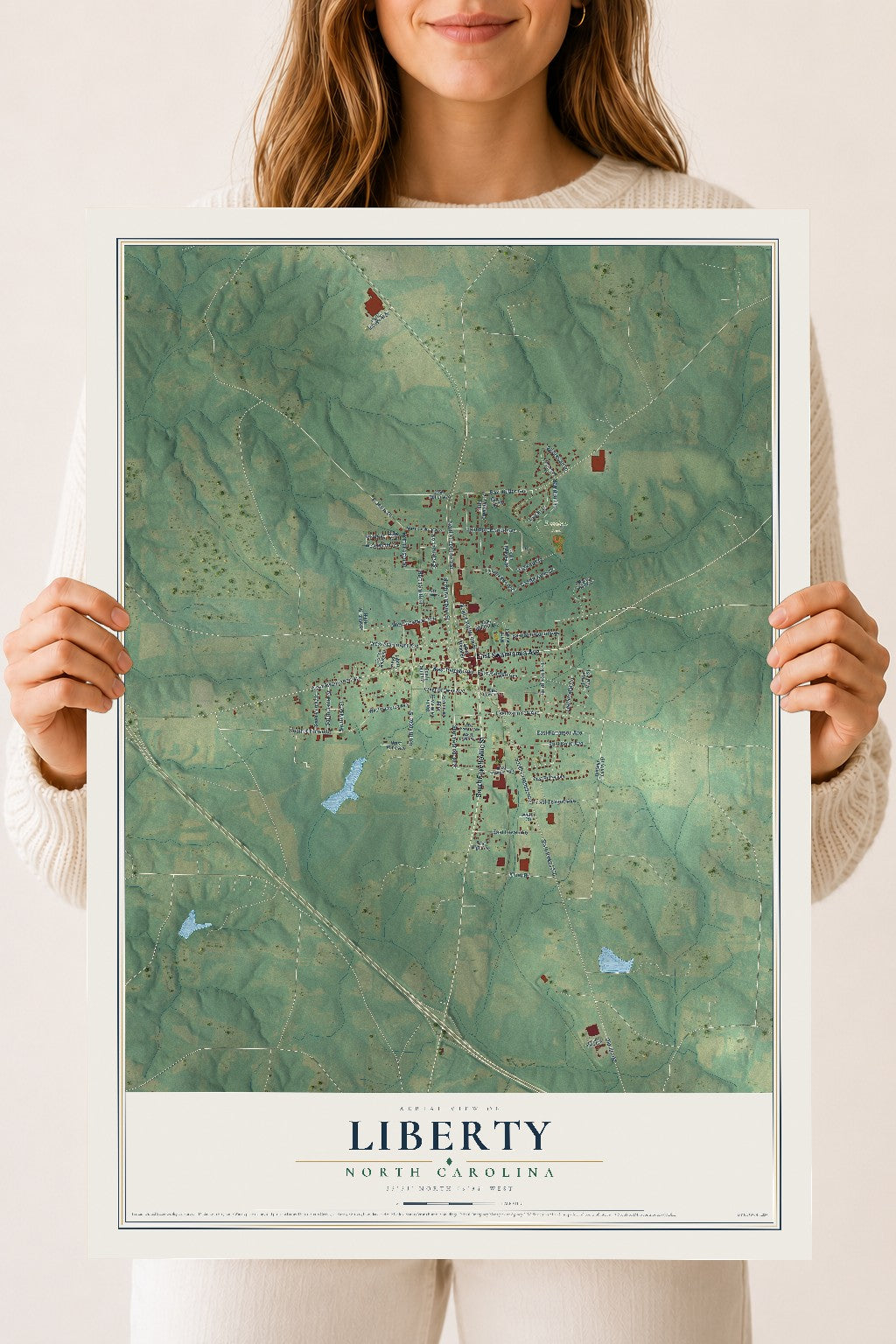 Map of Liberty, North Carolina, 18 x 24 inch unframed archival matte print