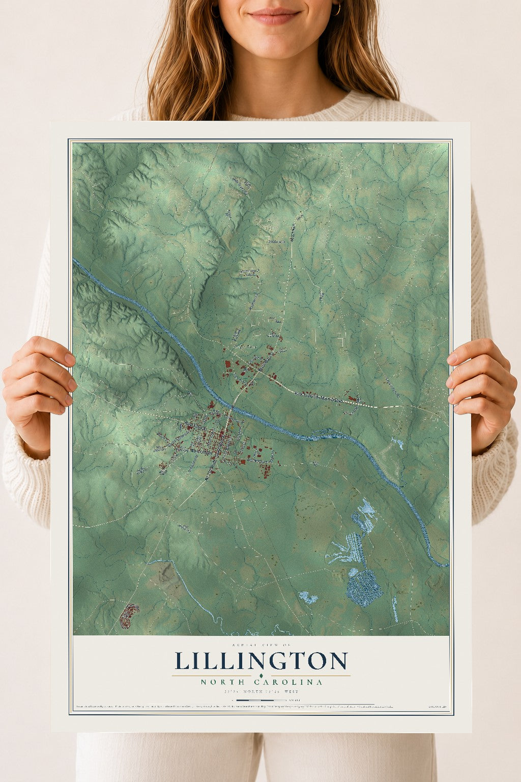 Map of Lillington, North Carolina, 18 x 24 inch unframed archival matte print