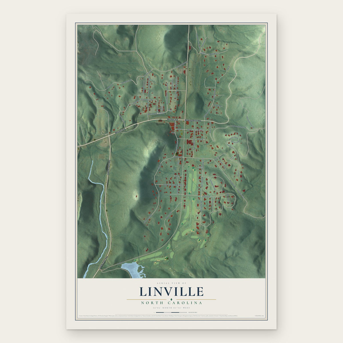 Linville, North Carolina map print, the full design