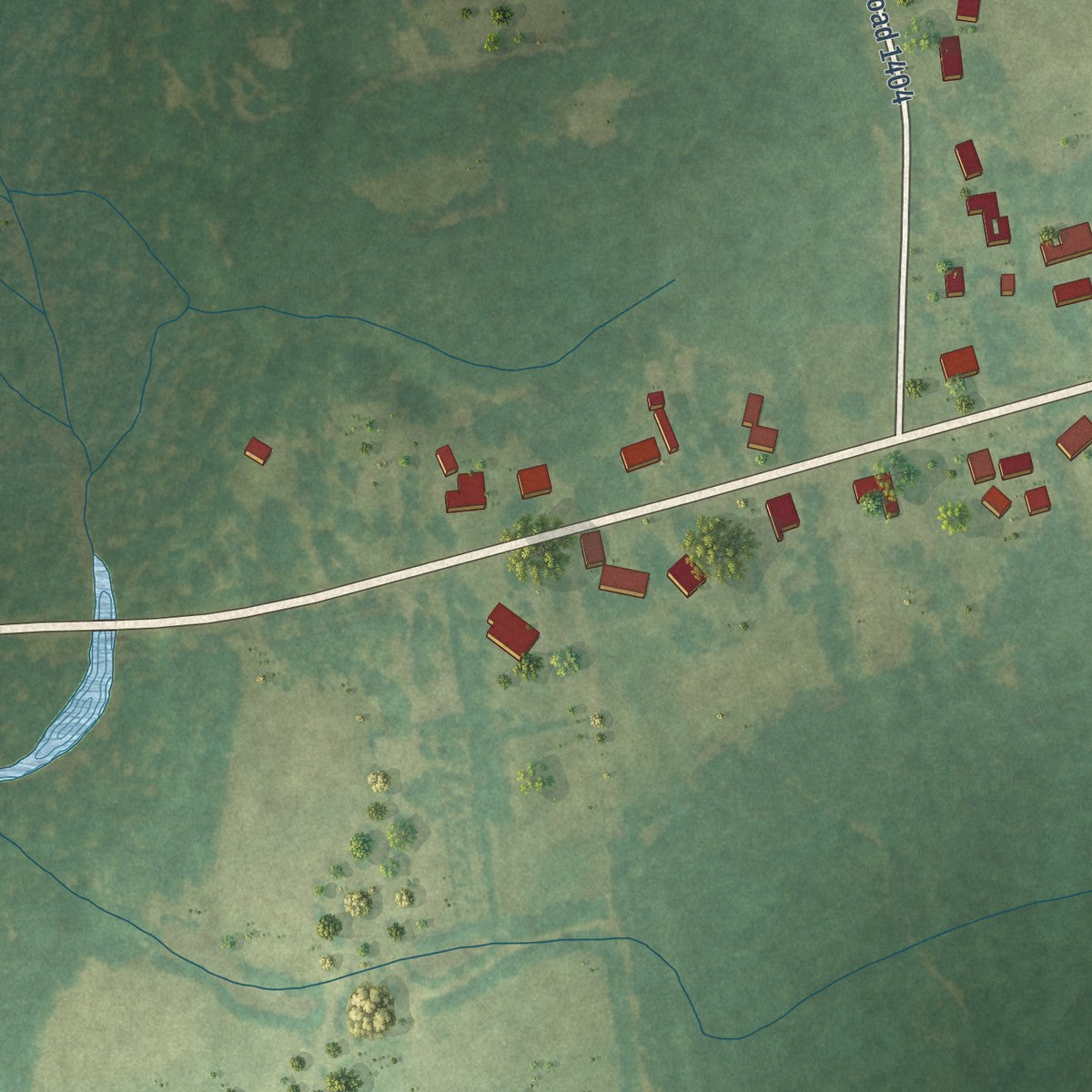 Close-up of the map of Long Creek, North Carolina print showing street and building detail