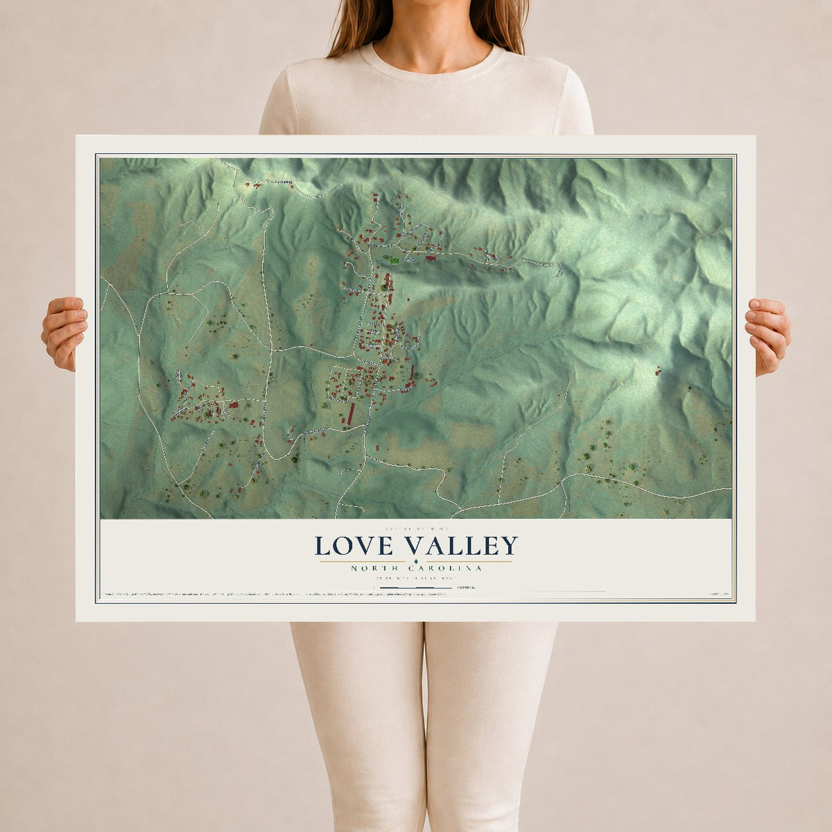 Map of Love Valley, North Carolina, 24 x 36 inch unframed archival matte print