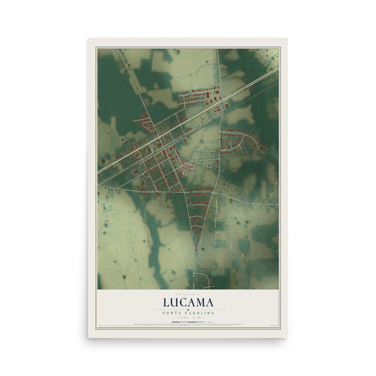Map of Lucama, North Carolina, 12 x 18 inch unframed archival matte print