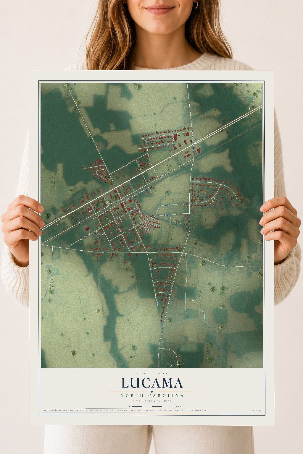 Map of Lucama, North Carolina, 18 x 24 inch unframed archival matte print