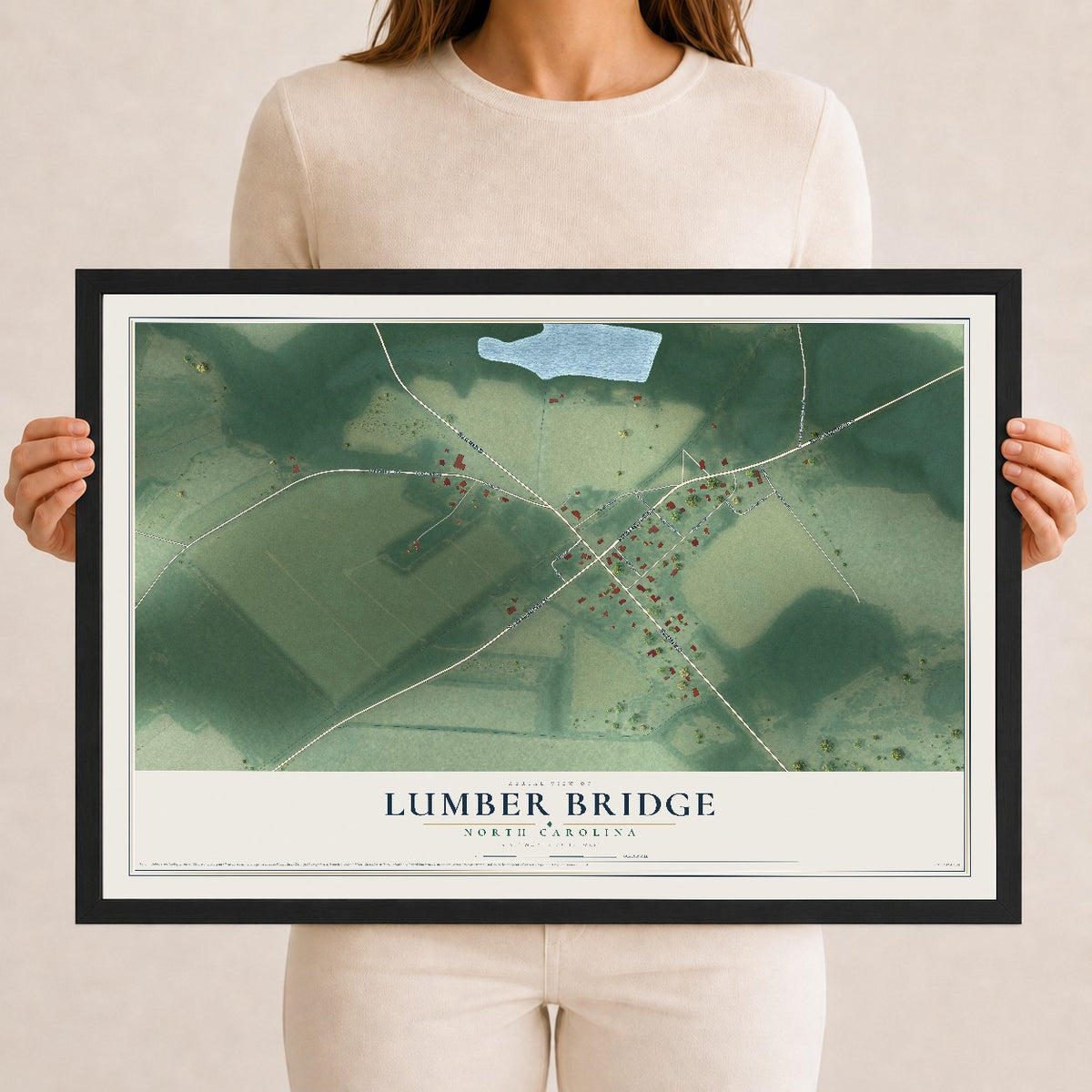 Map of Lumber Bridge, North Carolina, 12 x 18 inch print in a black wood frame
