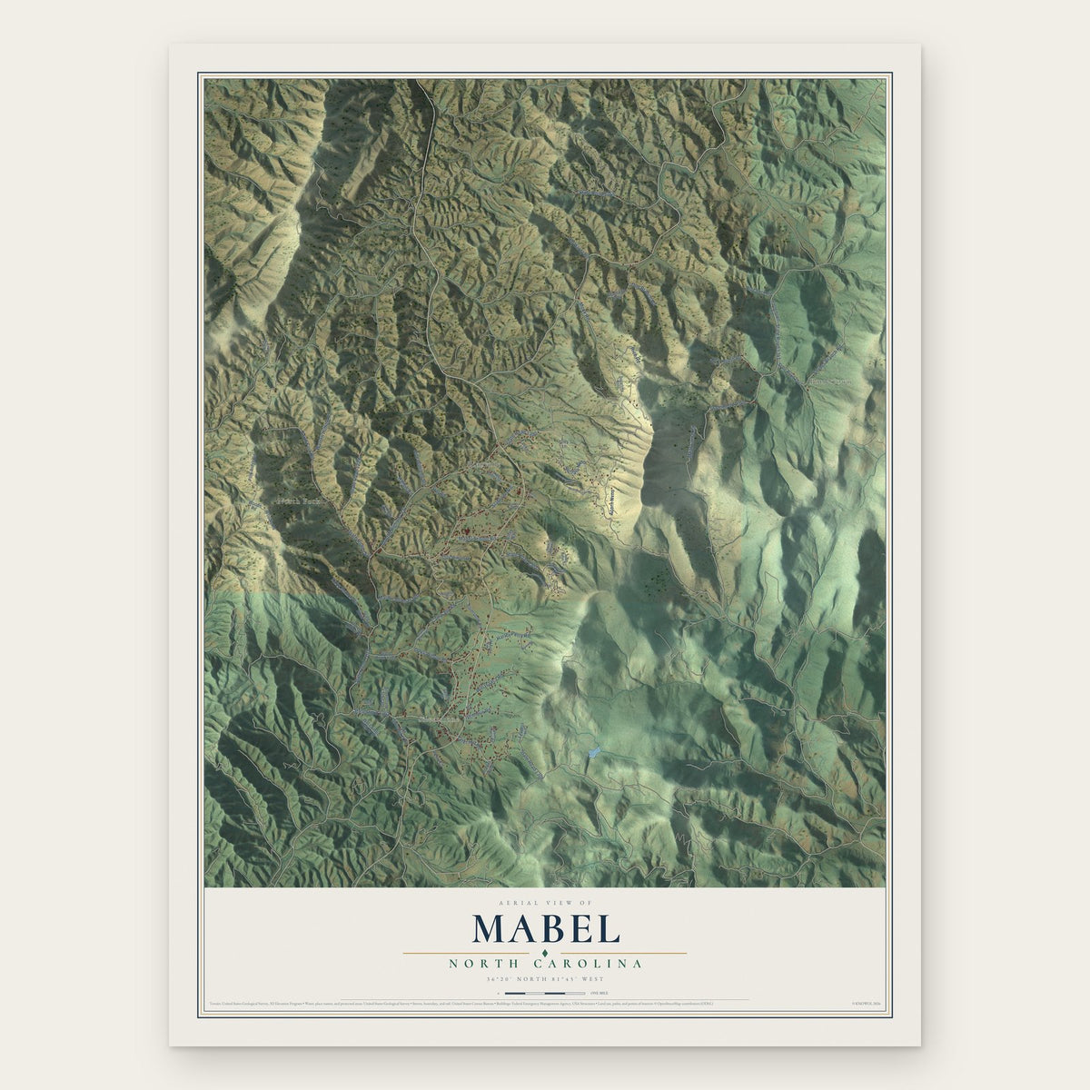 Mabel, North Carolina map print, the full design