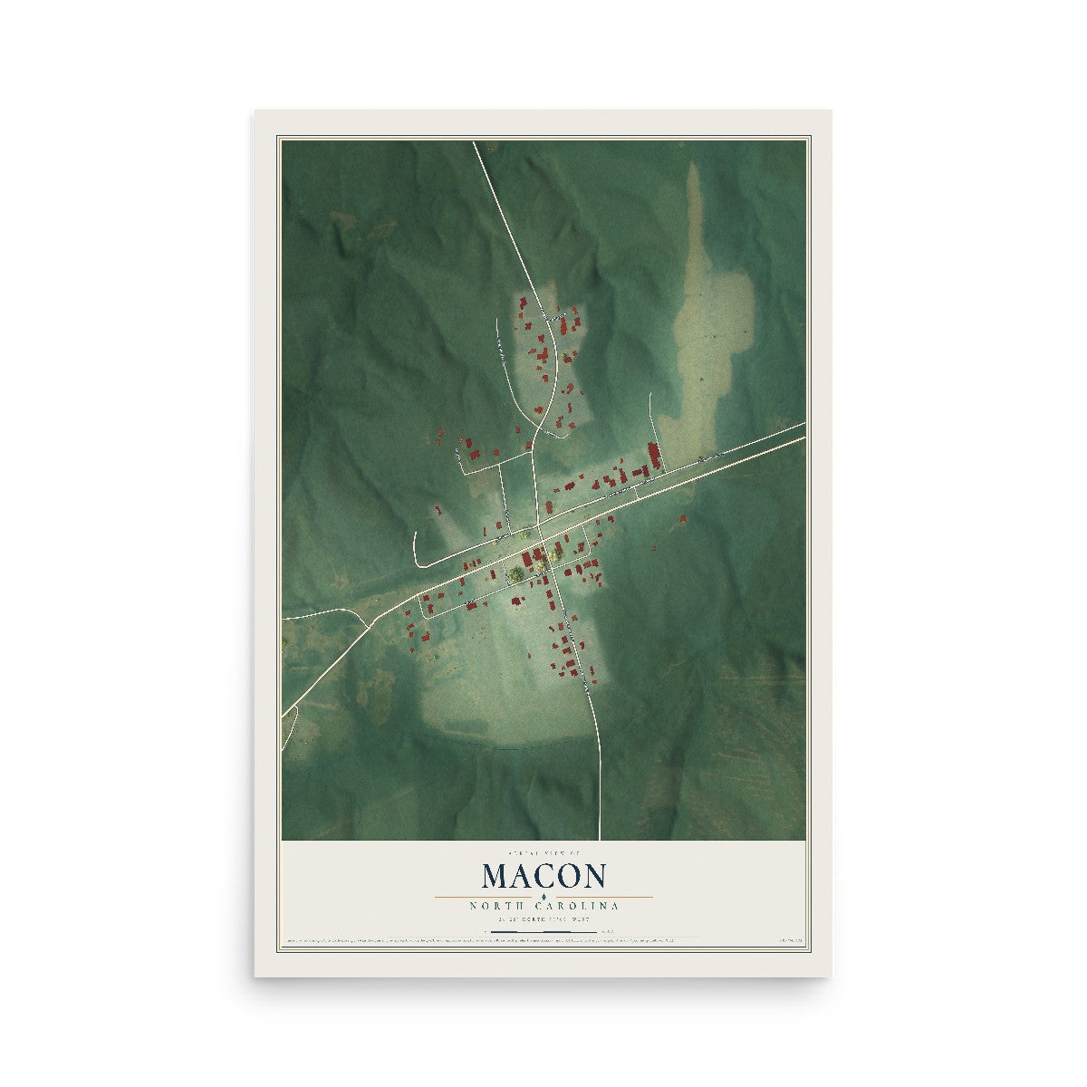 Map of Macon, North Carolina, 12 x 18 inch unframed archival matte print