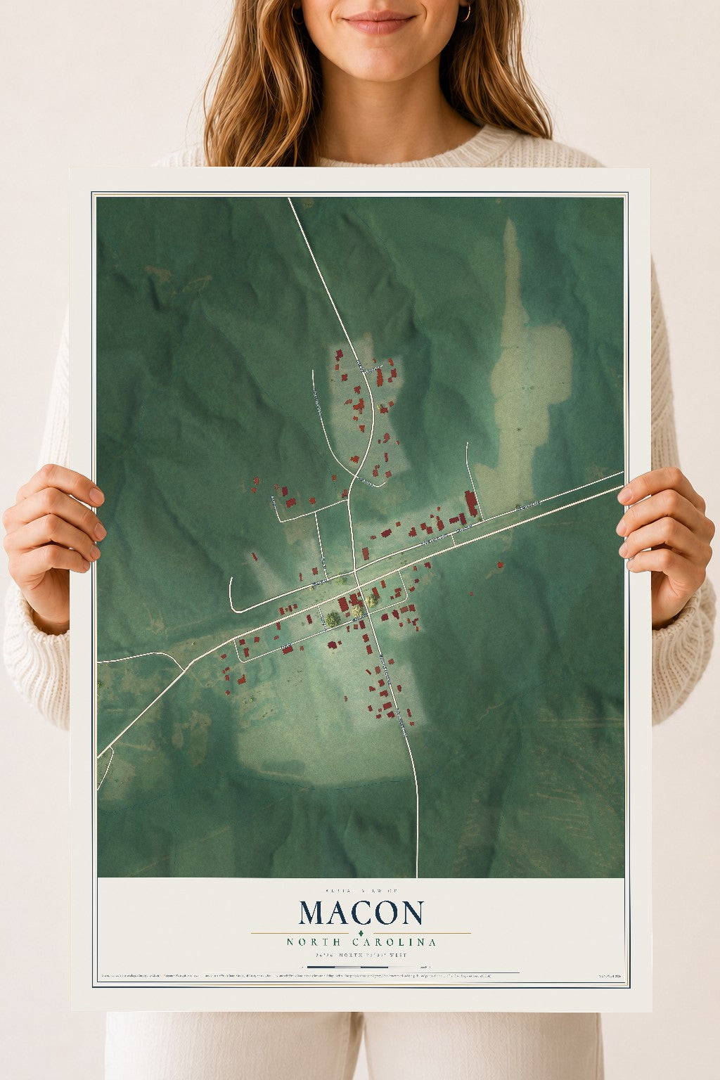 Map of Macon, North Carolina, 18 x 24 inch unframed archival matte print