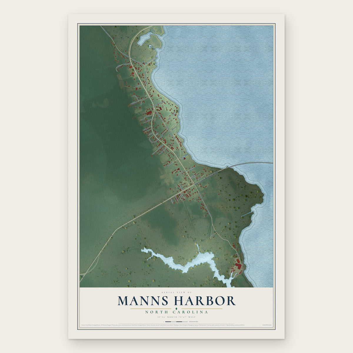 Manns Harbor, North Carolina map print, the full design