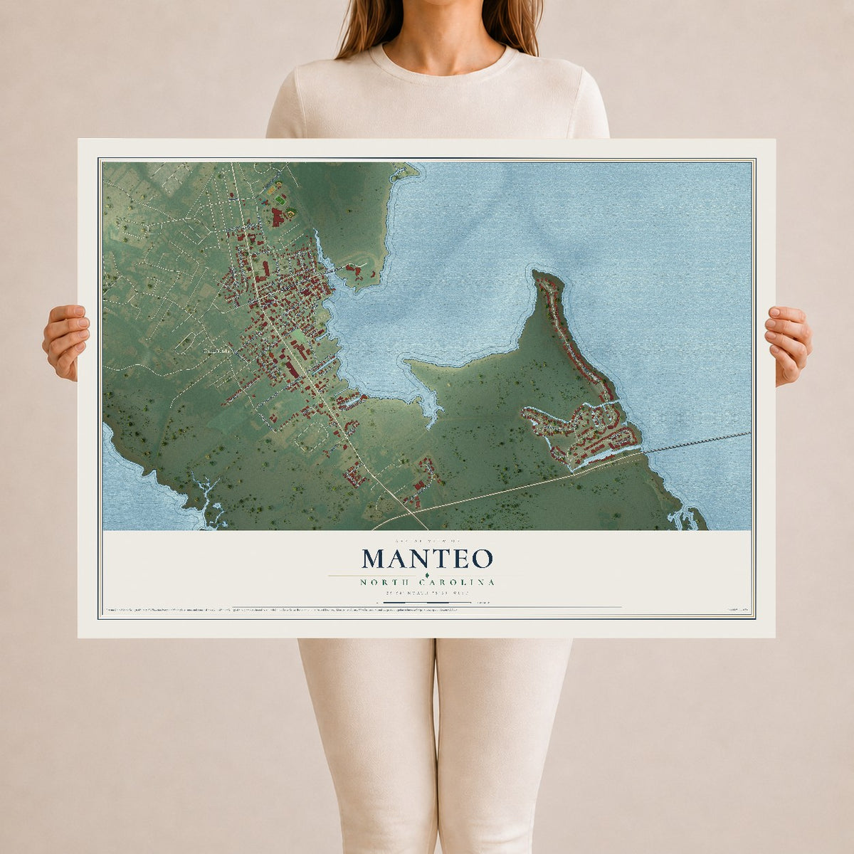 Map of Manteo, North Carolina, 24 x 36 inch unframed archival matte print