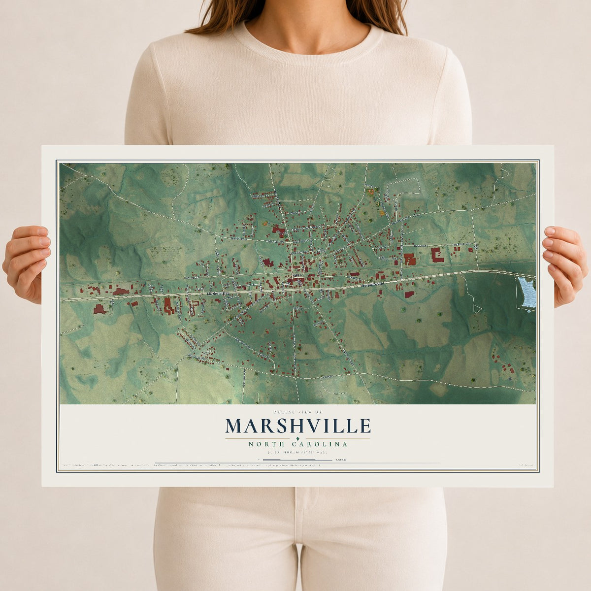 Map of Marshville, North Carolina, 12 x 18 inch unframed archival matte print