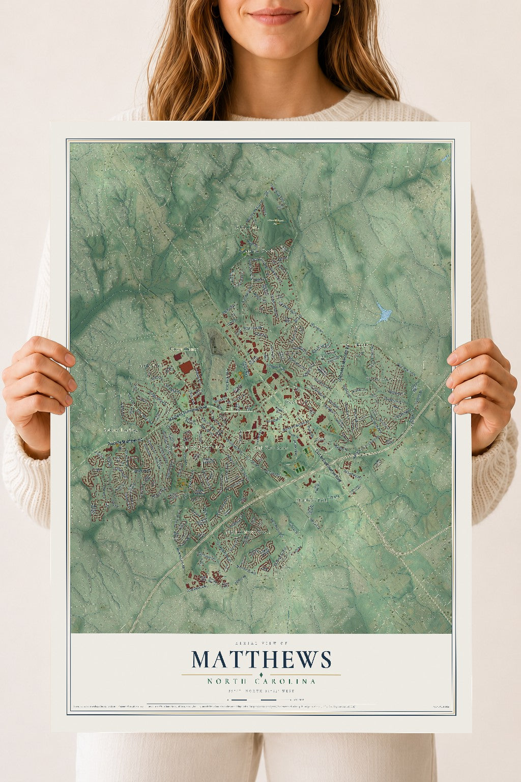 Map of Matthews, North Carolina, 18 x 24 inch unframed archival matte print