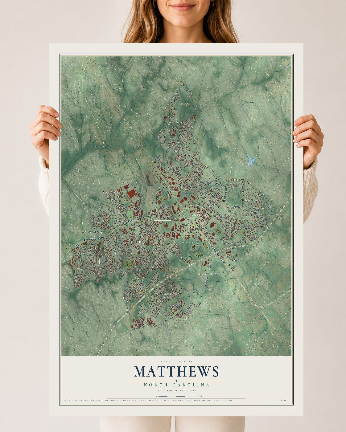 Map of Matthews, North Carolina, 24 x 36 inch unframed archival matte print