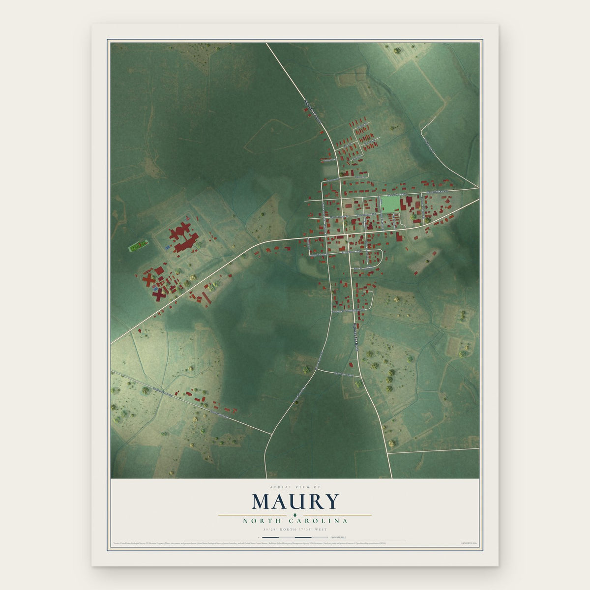 Maury, North Carolina map print, the full design