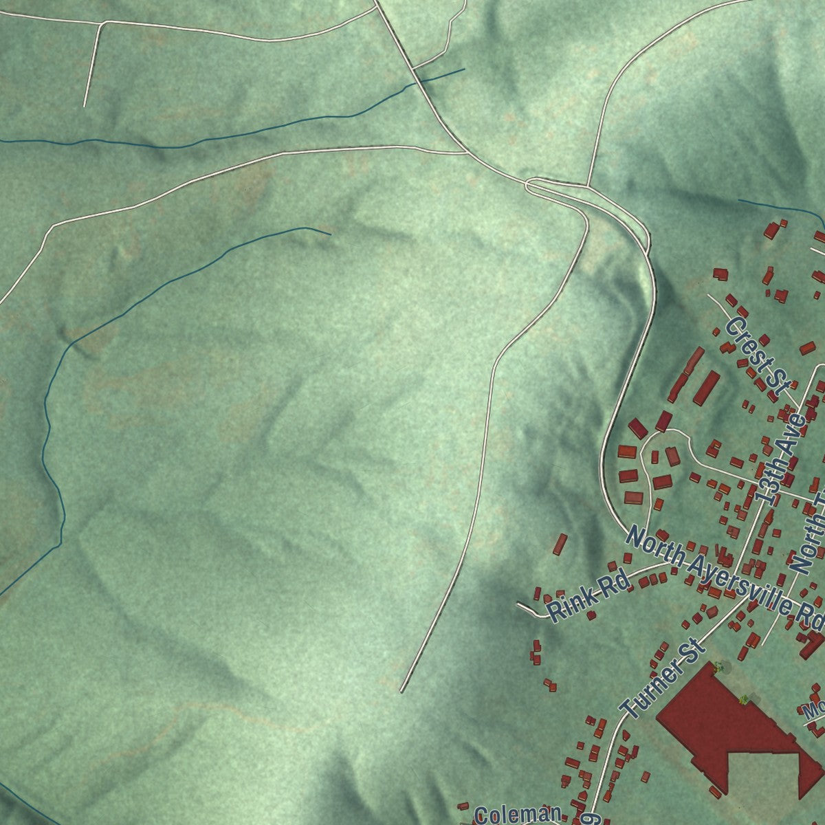 Second close-up of the map of Mayodan, North Carolina print showing more streets and buildings