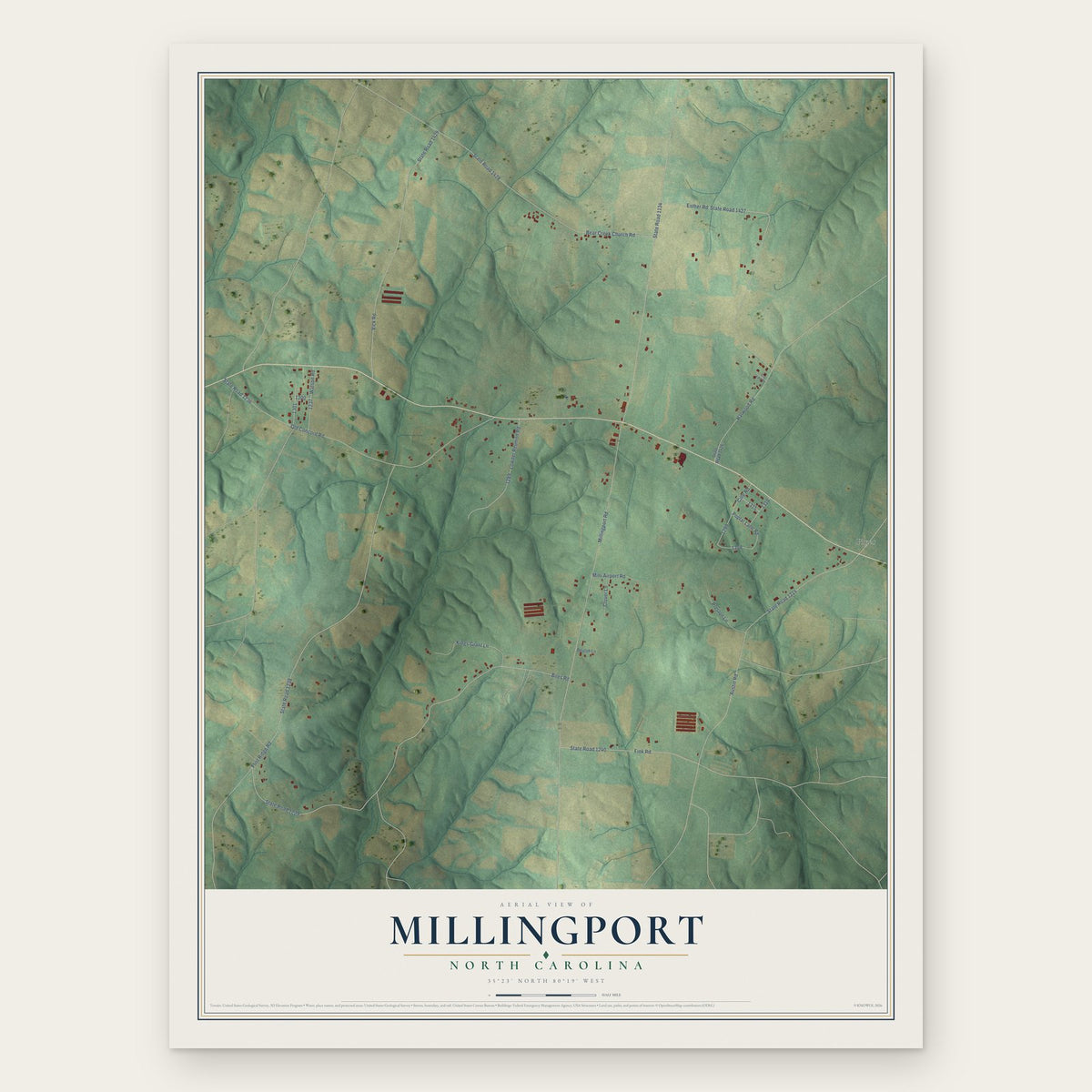Millingport, North Carolina map print, the full design