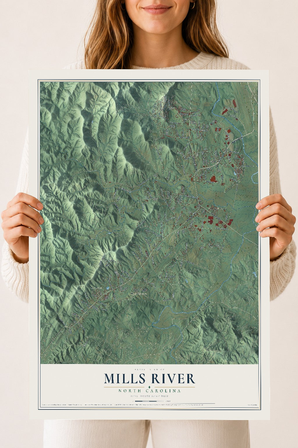 Map of Mills River, North Carolina, 18 x 24 inch unframed archival matte print