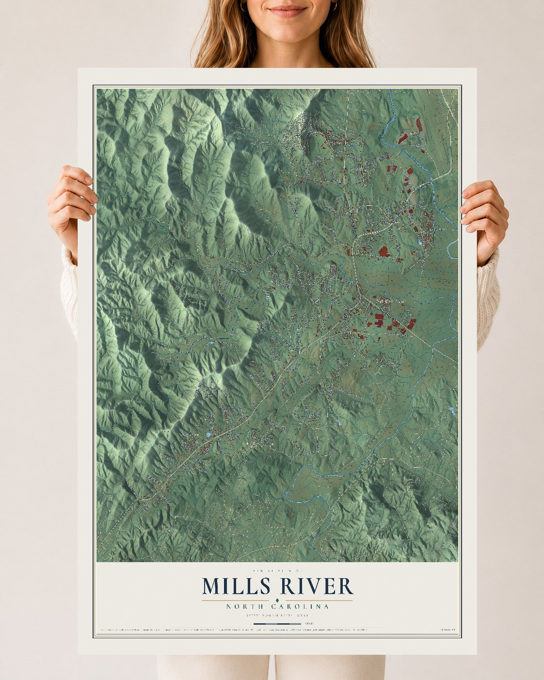 Map of Mills River, North Carolina, 24 x 36 inch unframed archival matte print