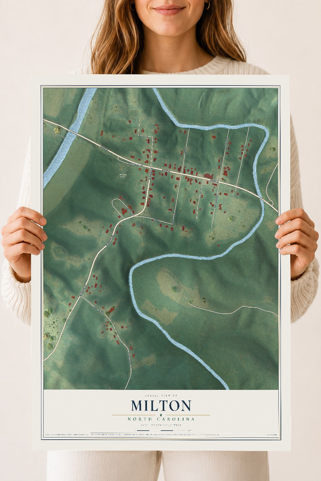 Map of Milton, North Carolina, 18 x 24 inch unframed archival matte print