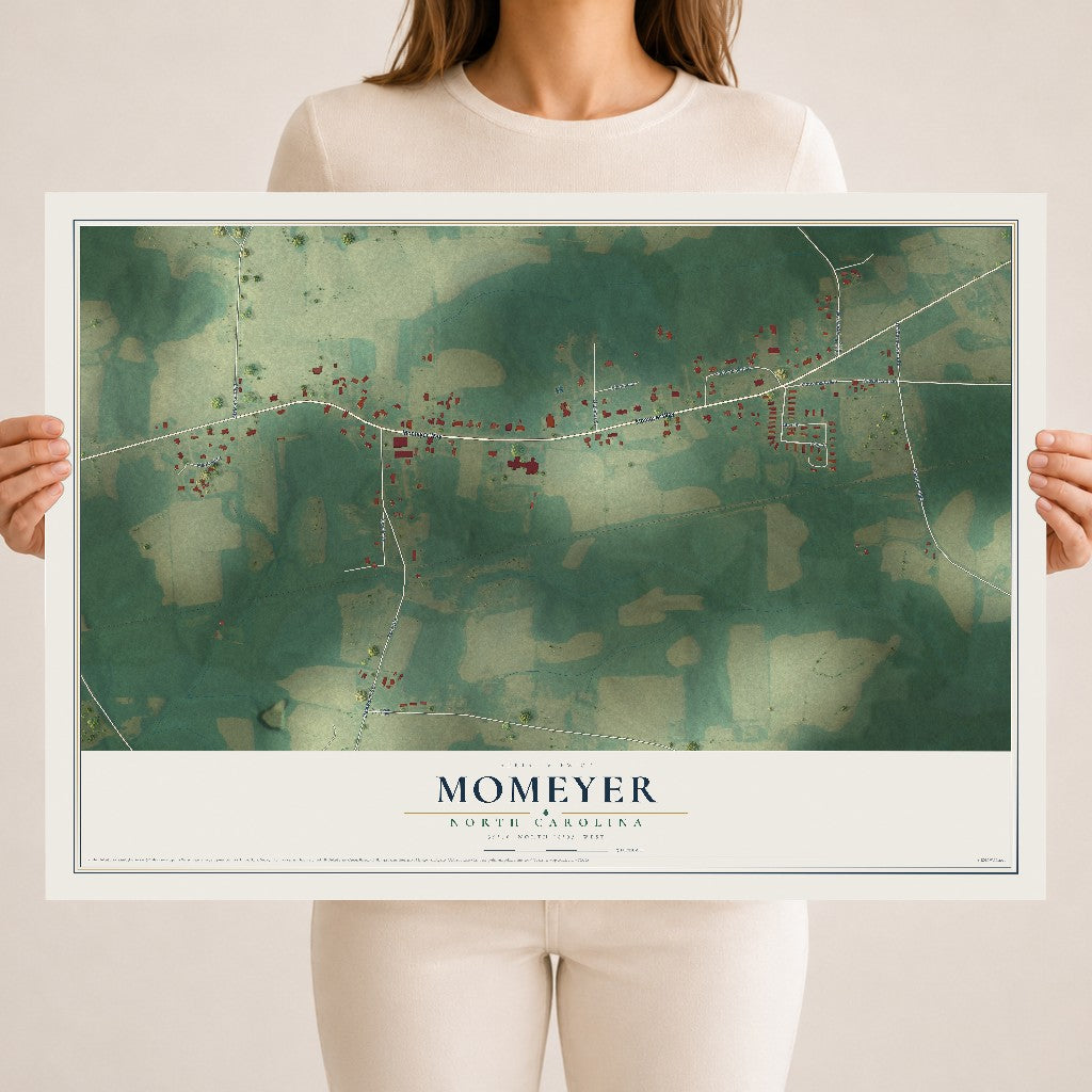 Map of Momeyer, North Carolina, 18 x 24 inch unframed archival matte print