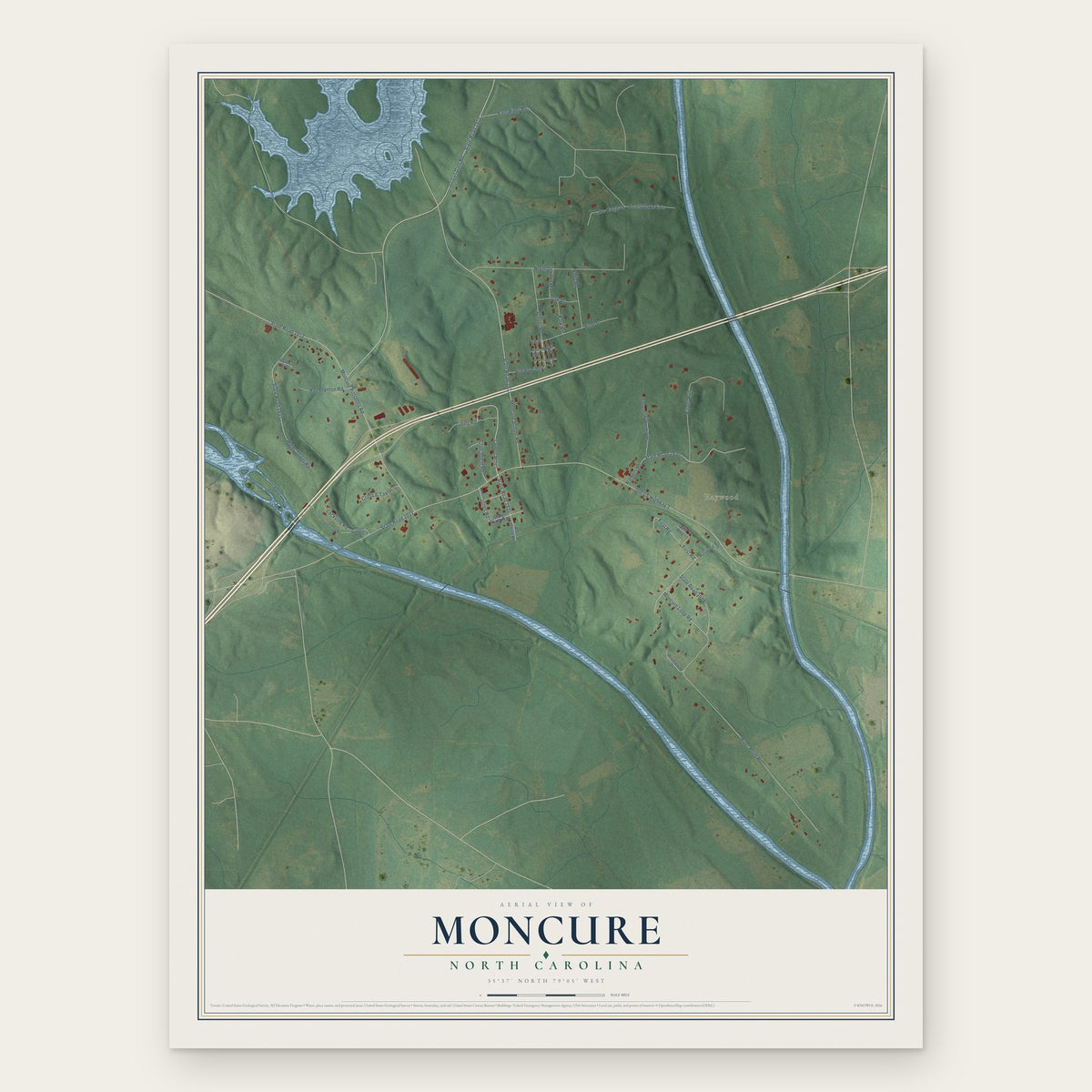 Moncure, North Carolina map print, the full design