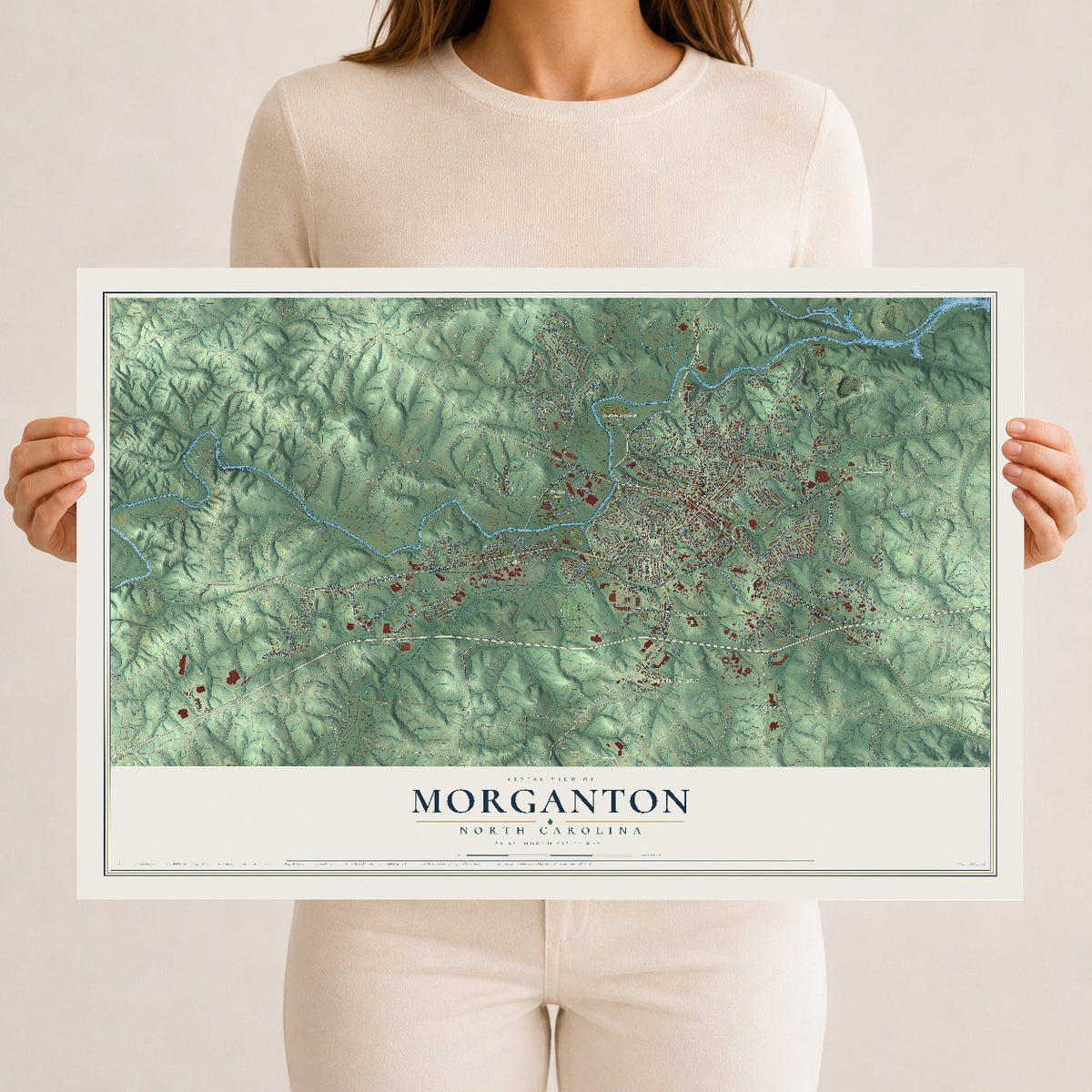 Map of Morganton, North Carolina, 12 x 18 inch unframed archival matte print