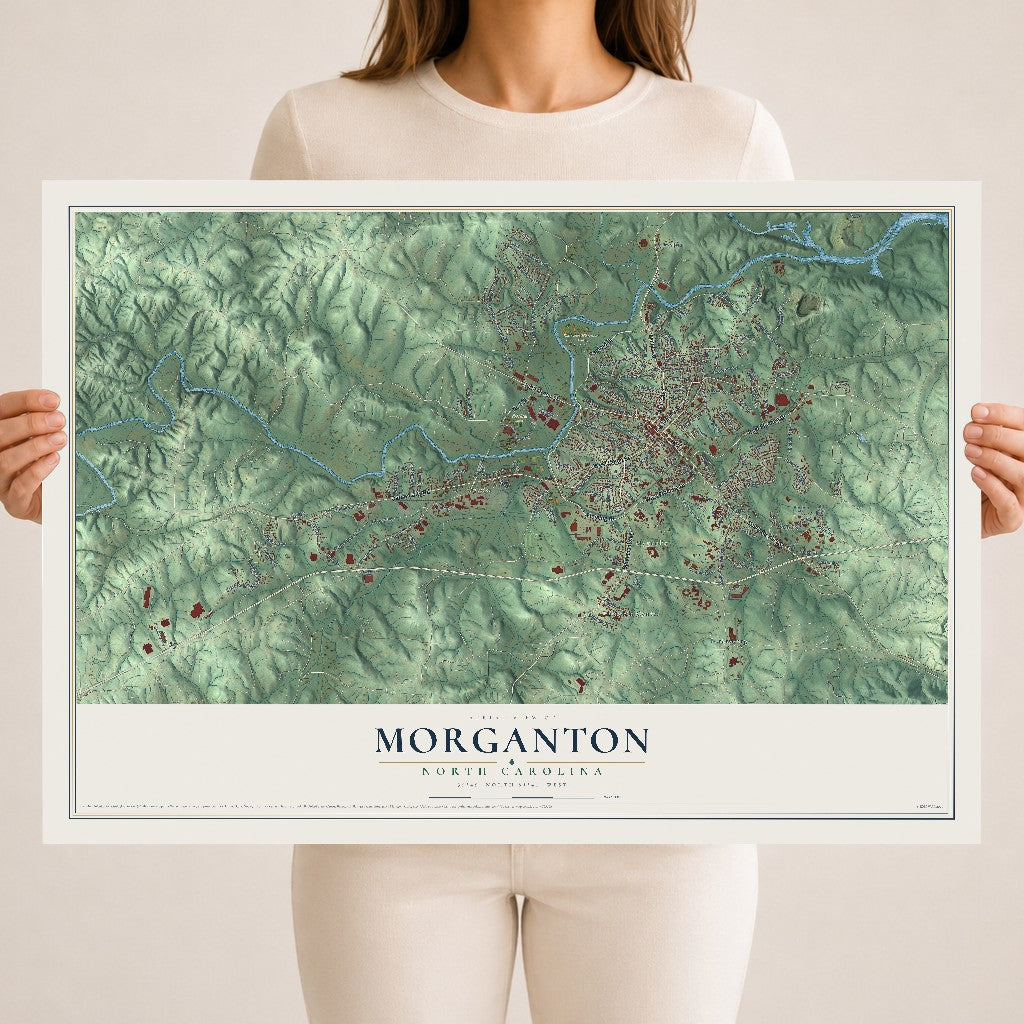 Map of Morganton, North Carolina, 18 x 24 inch unframed archival matte print