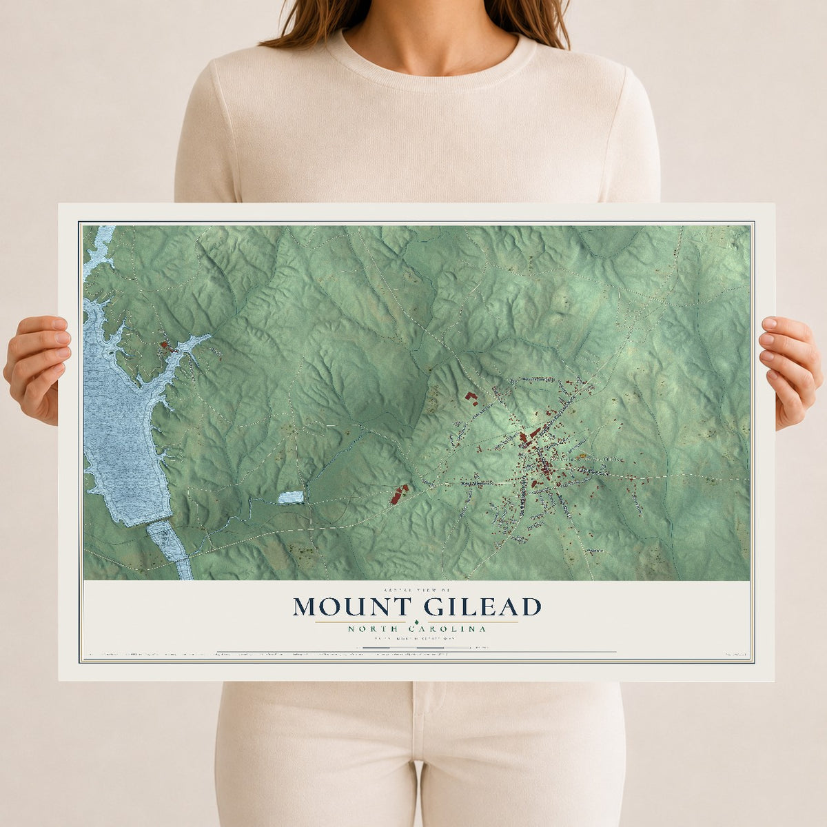 Map of Mount Gilead, North Carolina, 12 x 18 inch unframed archival matte print
