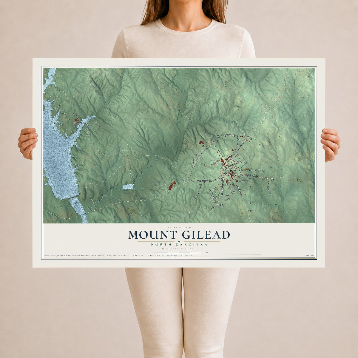 Map of Mount Gilead, North Carolina, 24 x 36 inch unframed archival matte print
