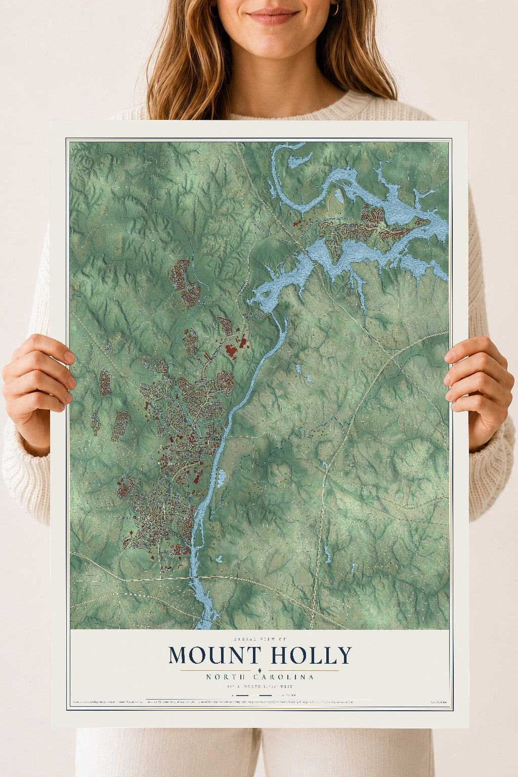 Map of Mount Holly, North Carolina, 18 x 24 inch unframed archival matte print