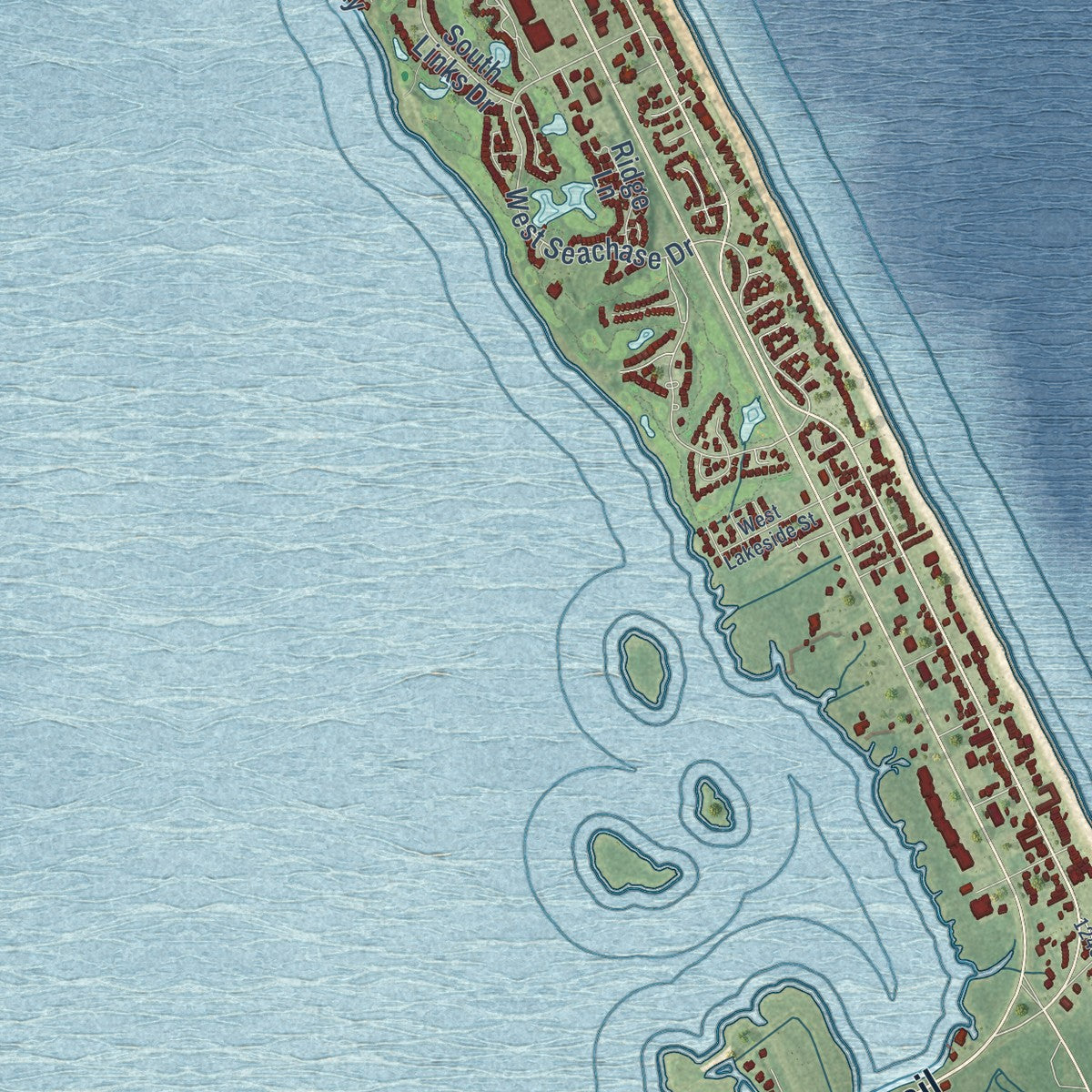 Close-up of the map of Nags Head, North Carolina print showing street and building detail
