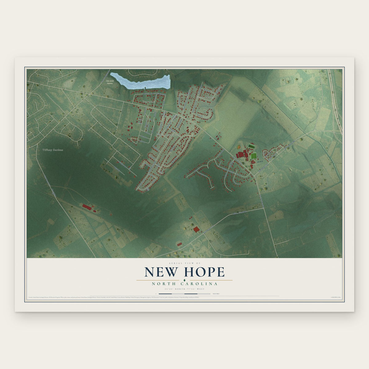 New Hope, North Carolina map print, the full design