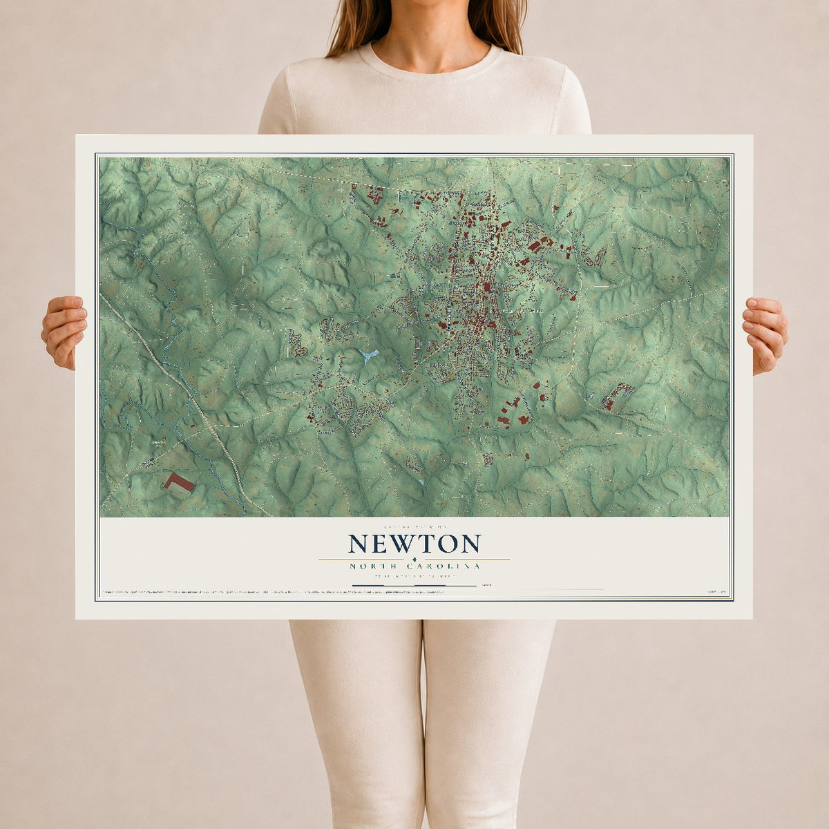 Map of Newton, North Carolina, 24 x 36 inch unframed archival matte print