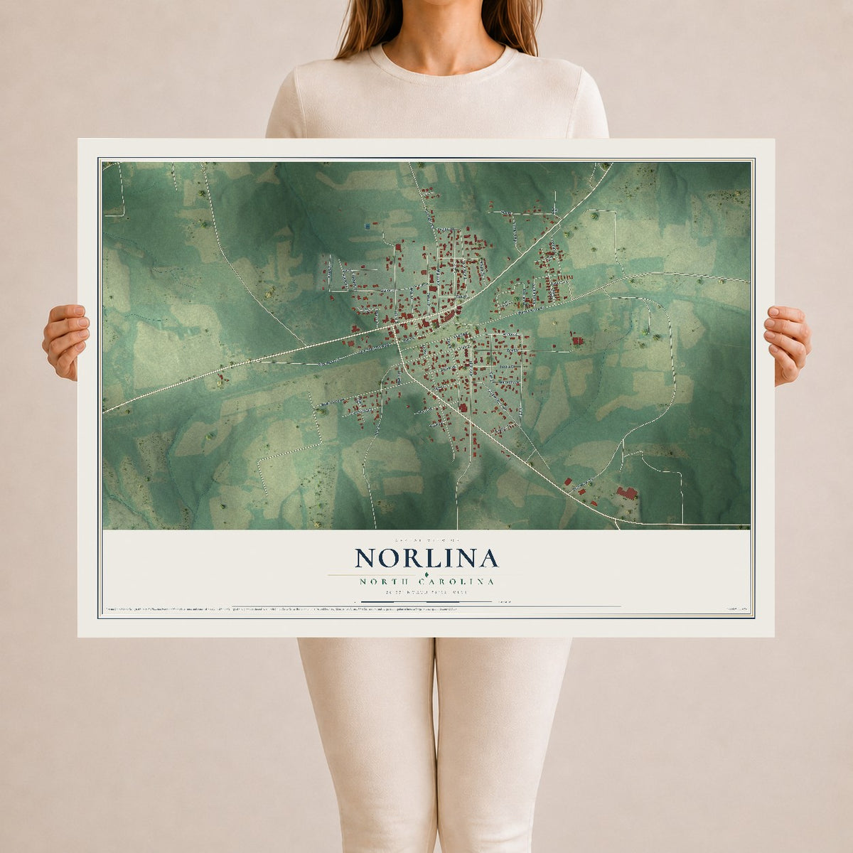 Map of Norlina, North Carolina, 24 x 36 inch unframed archival matte print