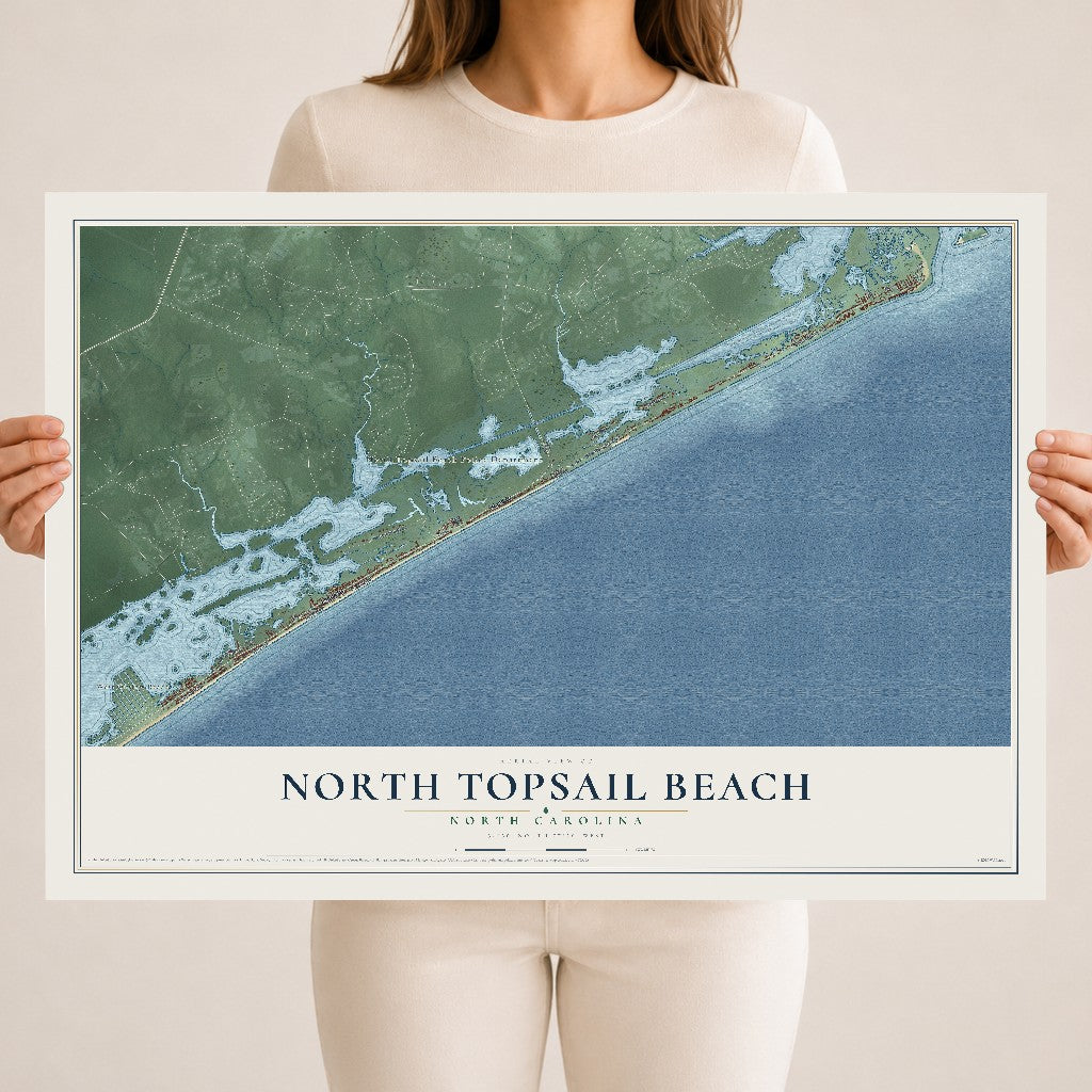 Map of North Topsail Beach, North Carolina, 18 x 24 inch unframed archival matte print