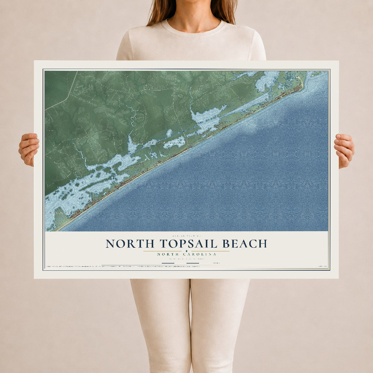 Map of North Topsail Beach, North Carolina, 24 x 36 inch unframed archival matte print