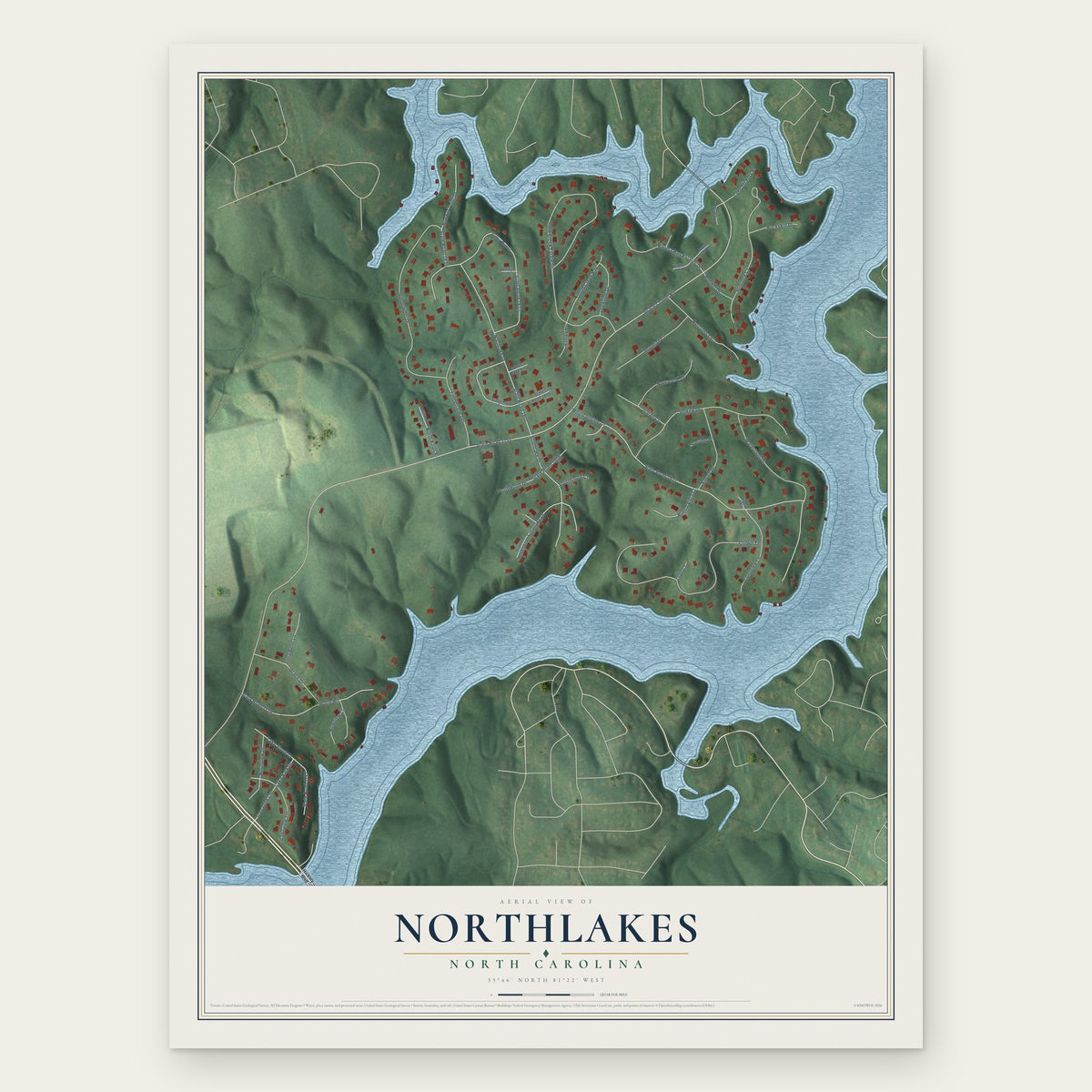 Northlakes, North Carolina map print, the full design