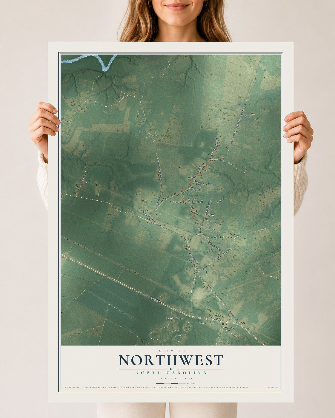 Map of Northwest, North Carolina, 24 x 36 inch unframed archival matte print