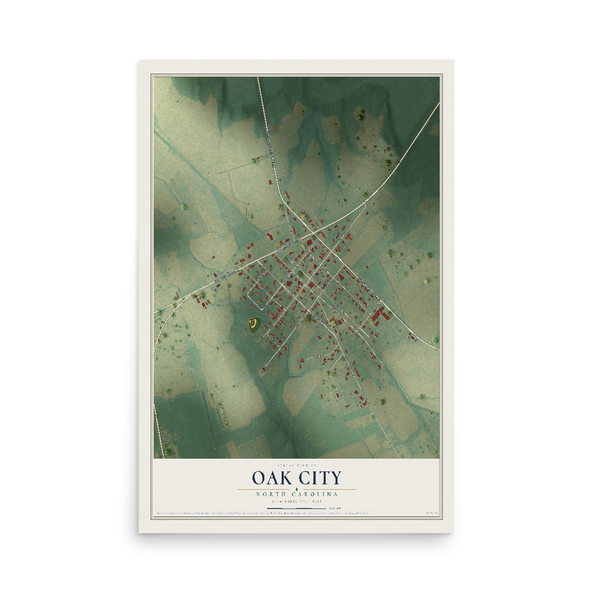 Map of Oak City, North Carolina, 12 x 18 inch unframed archival matte print