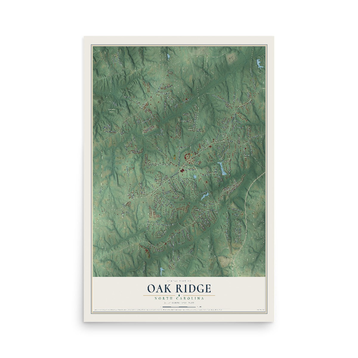 Map of Oak Ridge, North Carolina, 12 x 18 inch unframed archival matte print