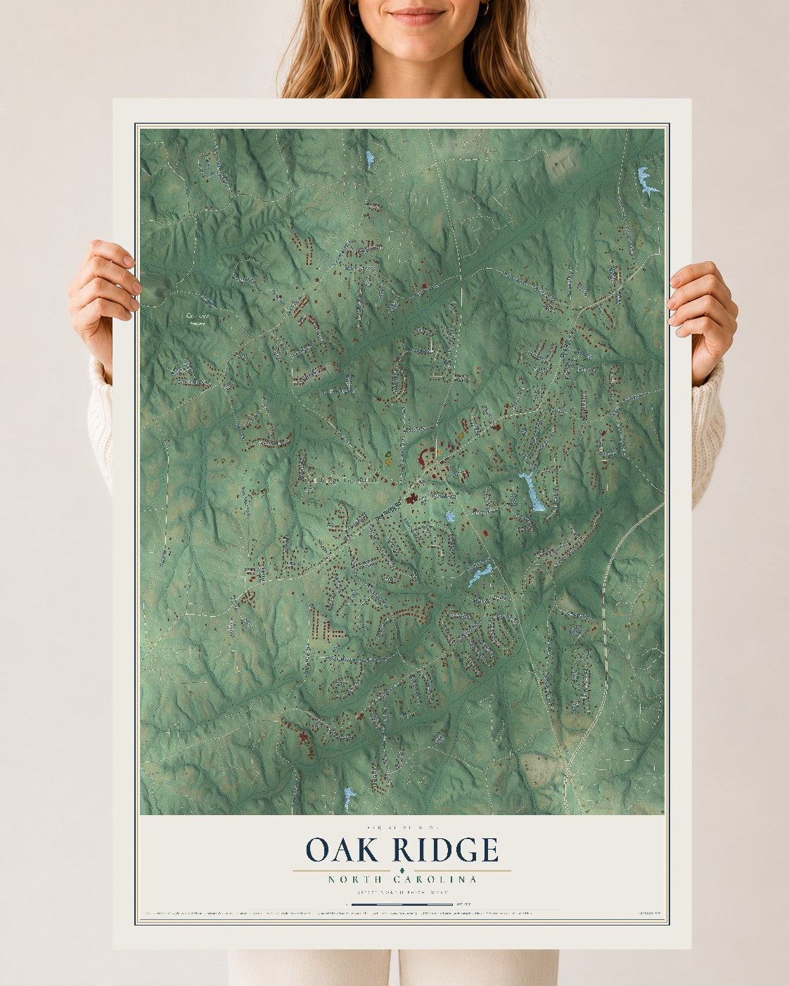 Map of Oak Ridge, North Carolina, 24 x 36 inch unframed archival matte print