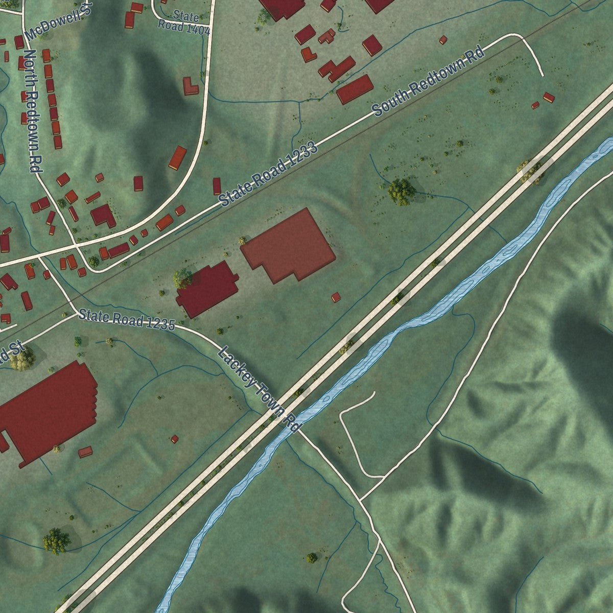 Second close-up of the map of Old Fort, North Carolina print showing more streets and buildings