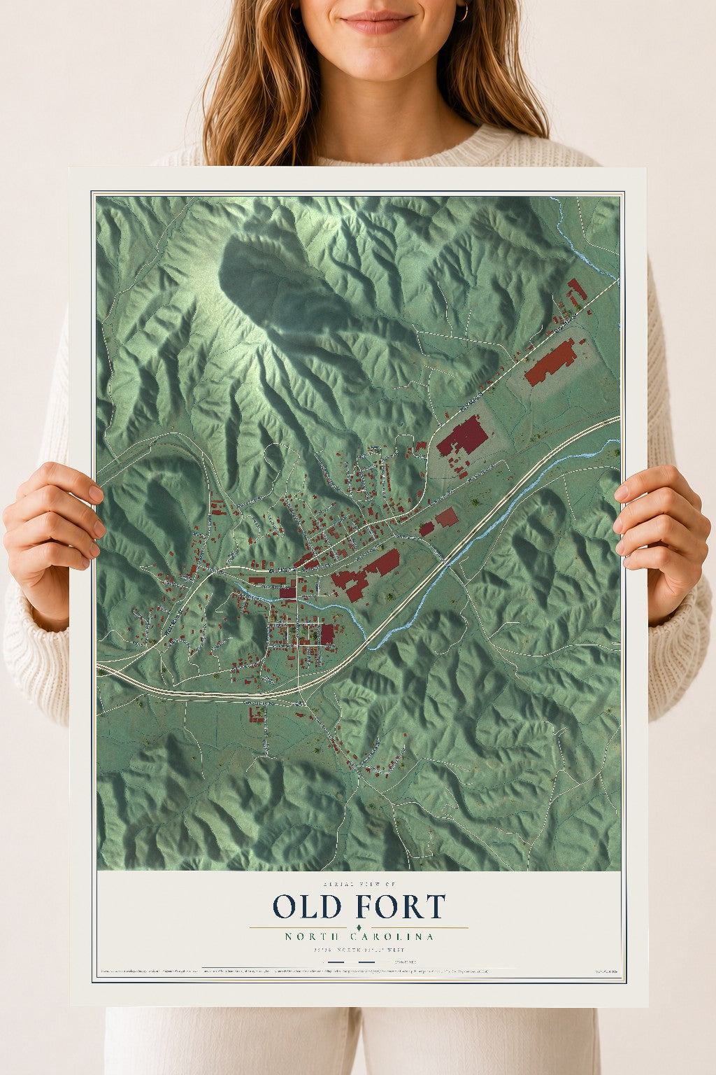 Map of Old Fort, North Carolina, 18 x 24 inch unframed archival matte print