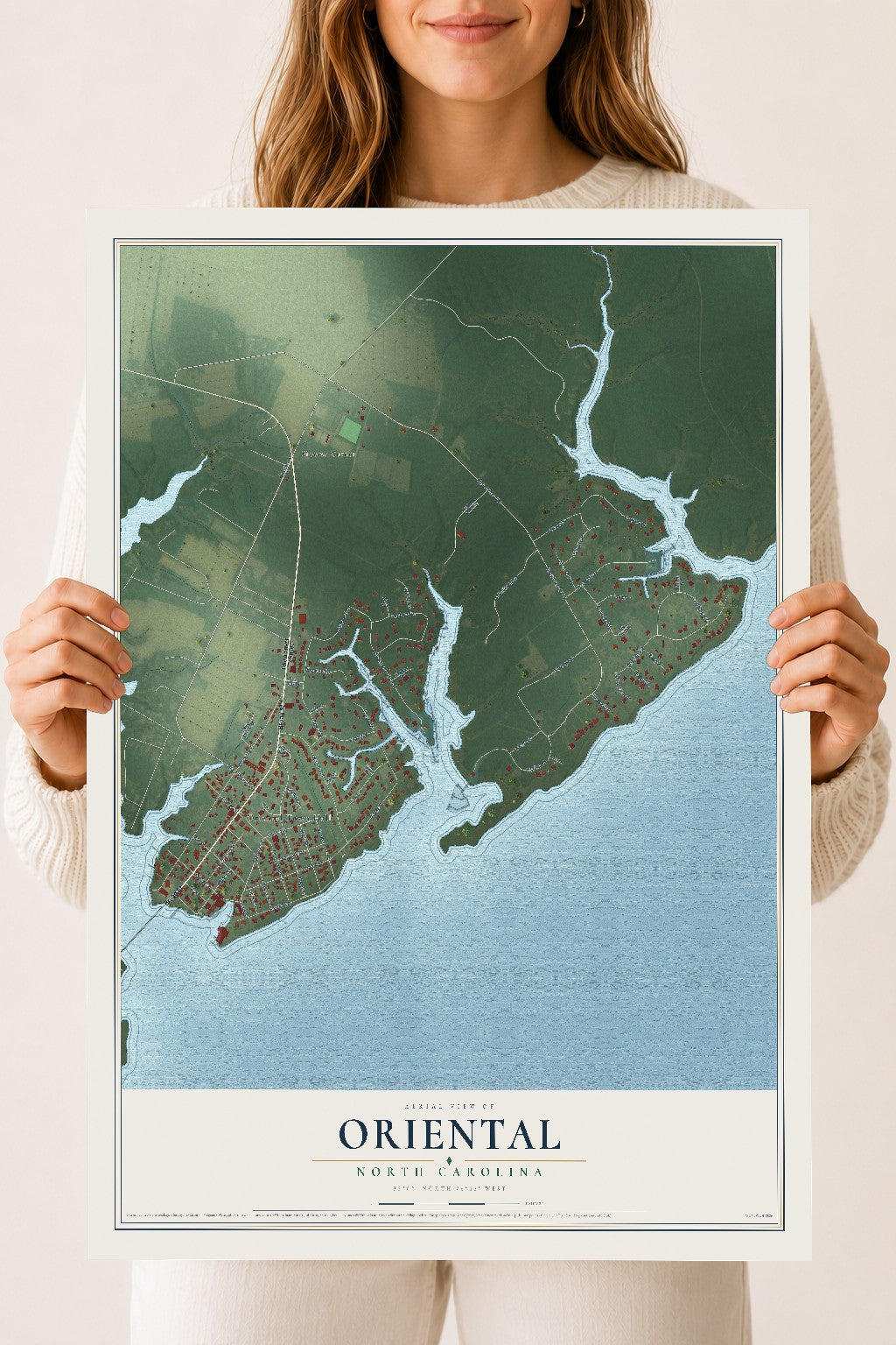 Map of Oriental, North Carolina, 18 x 24 inch unframed archival matte print