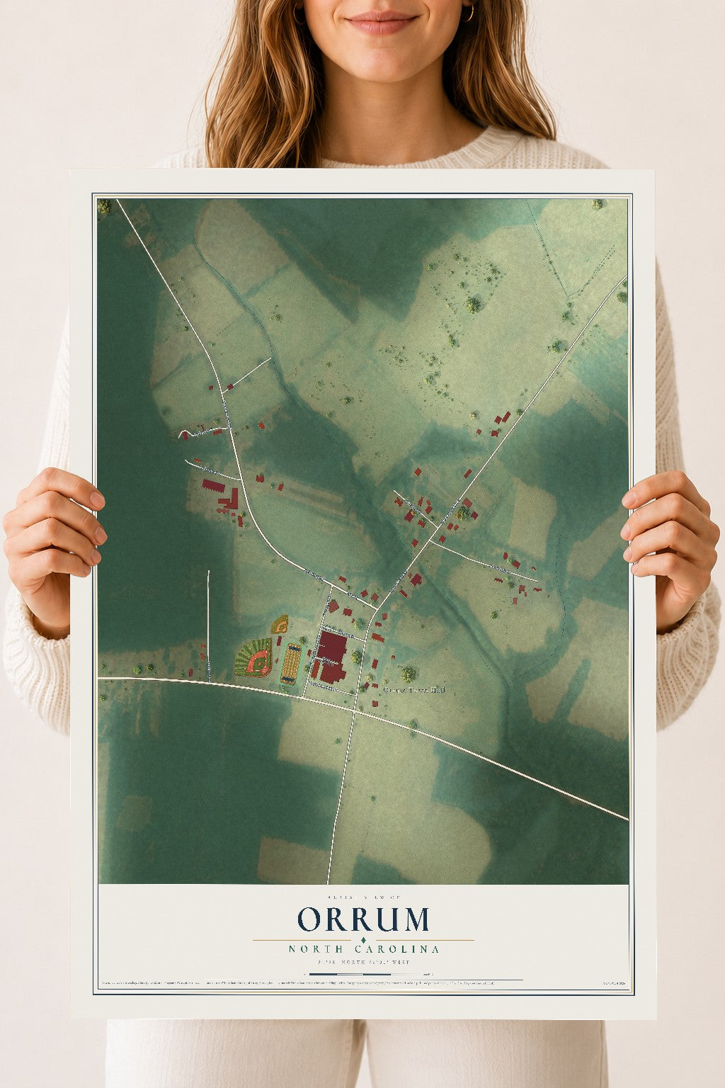 Map of Orrum, North Carolina, 18 x 24 inch unframed archival matte print