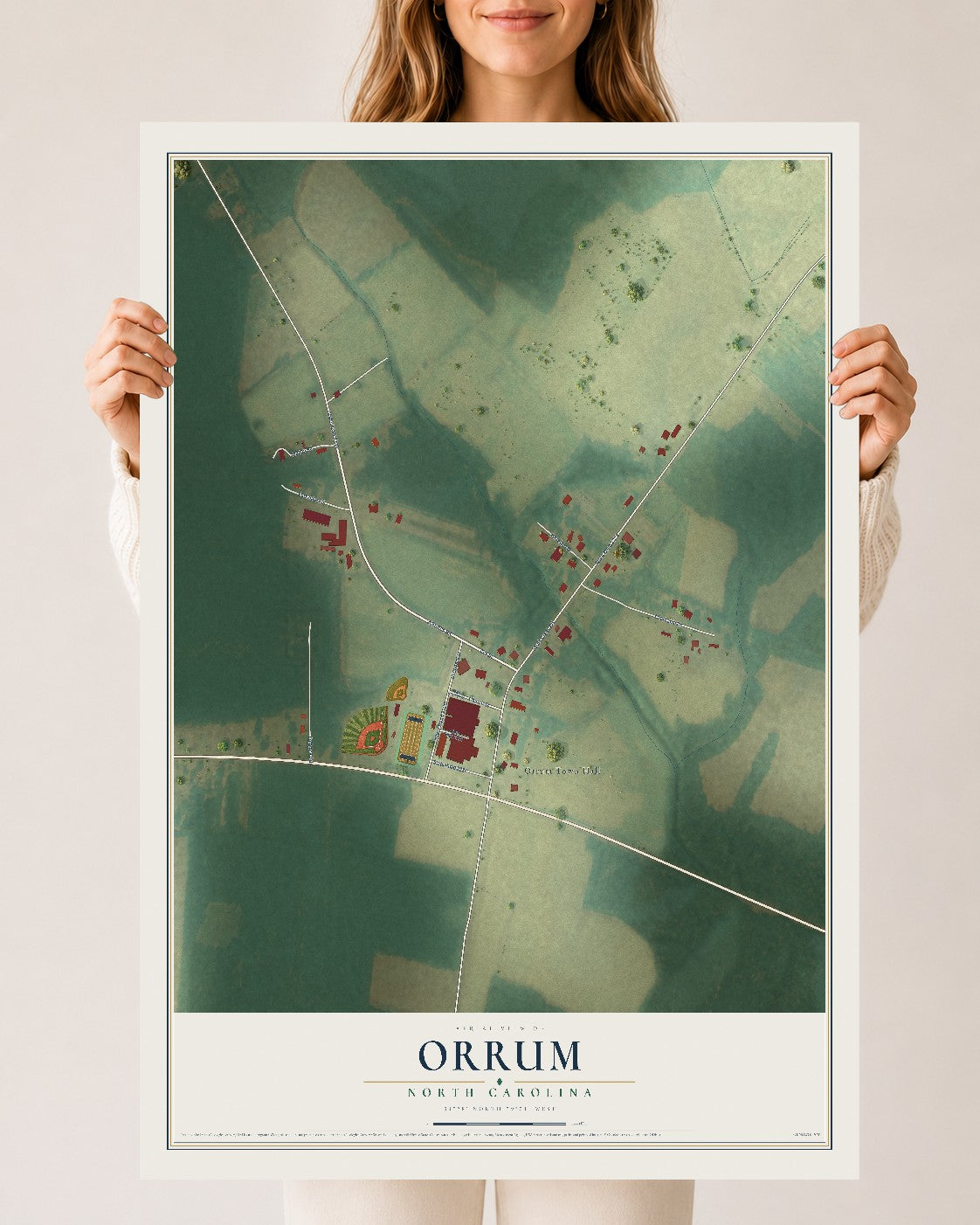Map of Orrum, North Carolina, 24 x 36 inch unframed archival matte print