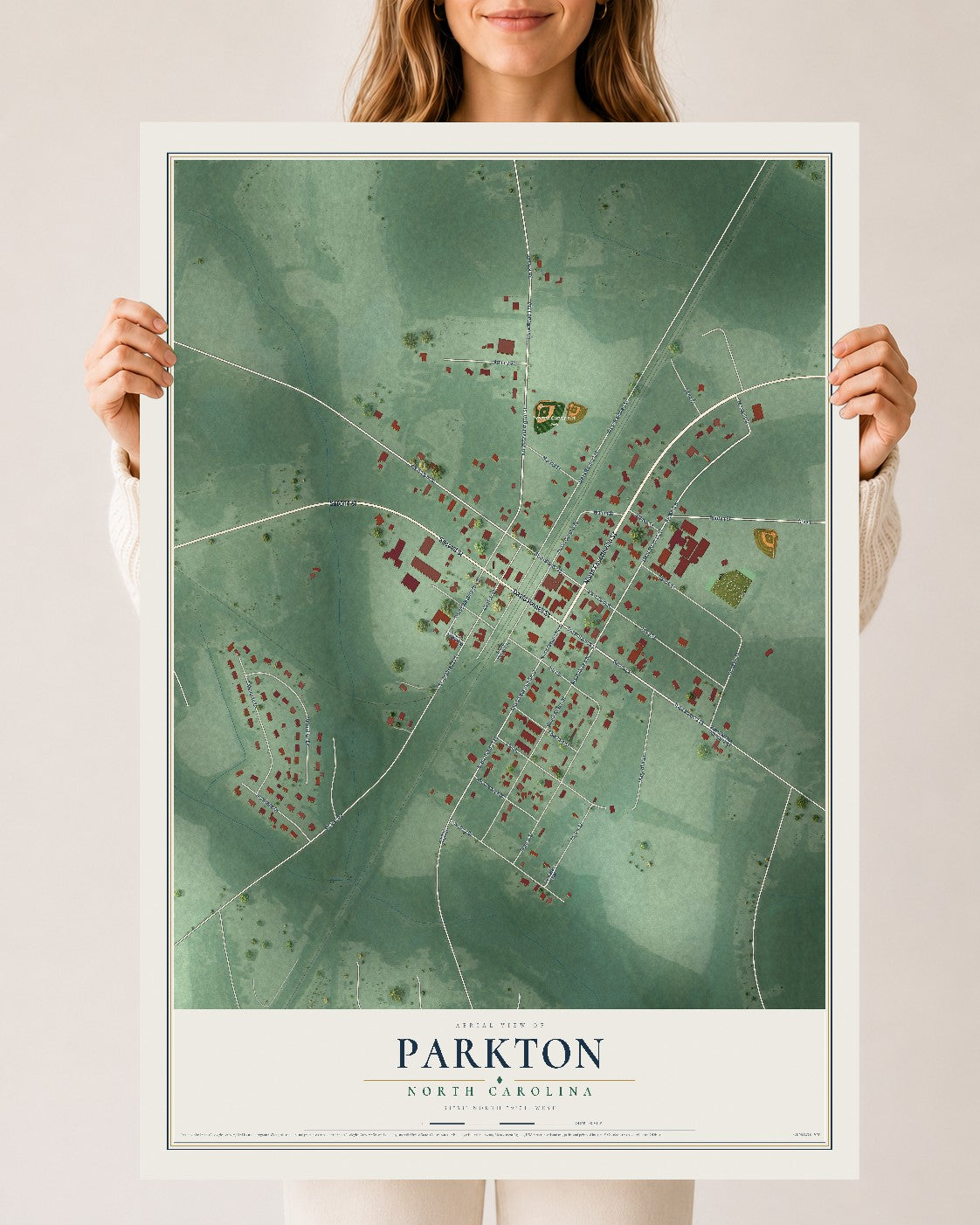 Map of Parkton, North Carolina, 24 x 36 inch unframed archival matte print