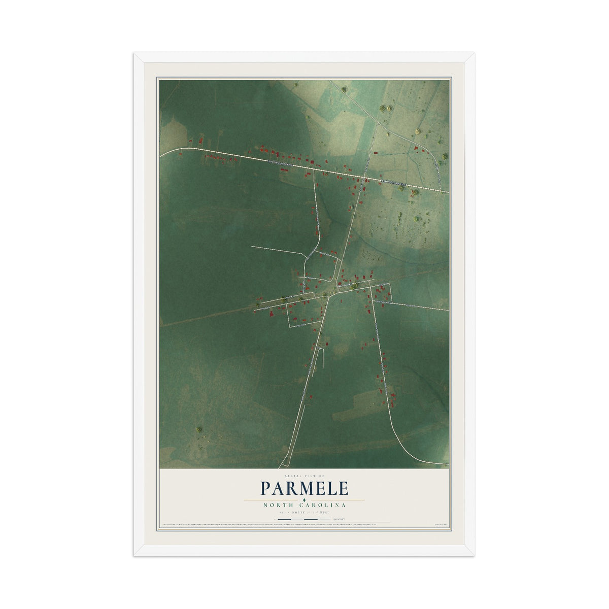 Map of Parmele, North Carolina, 12 x 18 inch print in a white wood frame